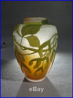 Galle Ancien Vase En Pate De Verre Decor De Feuilles Tilleul 1900 Art Nouveau