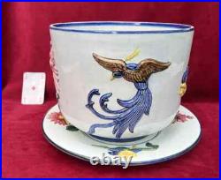 Gien Cache Pot Ancien Barbotine Majolica Art Nouveau Jugendstil 19eme Xixeme