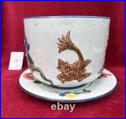 Gien Cache Pot Ancien Barbotine Majolica Art Nouveau Jugendstil 19eme Xixeme