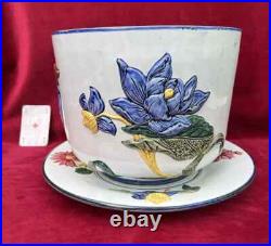 Gien Cache Pot Ancien Barbotine Majolica Art Nouveau Jugendstil 19eme Xixeme