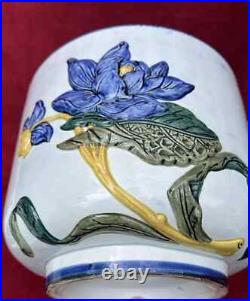 Gien Cache Pot Ancien Barbotine Majolica Art Nouveau Jugendstil 19eme Xixeme