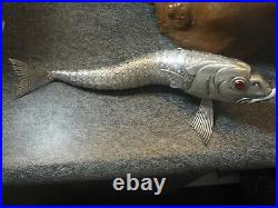 Grand Ancien Poisson Articulé Argent Massif Espagne 250g 35cm Silver Fish Spain