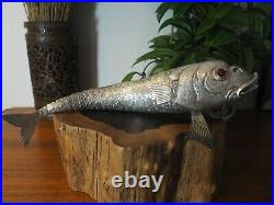 Grand Ancien Poisson Articulé Argent Massif Espagne 250g 35cm Silver Fish Spain