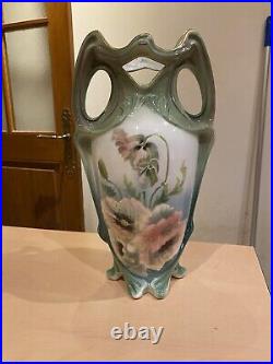 Grand Vase 1900 Céramique Art nouveau barbotine décor Floral Ancien coquelicots