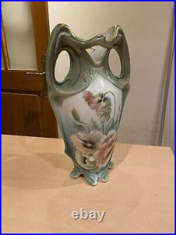 Grand Vase 1900 Céramique Art nouveau barbotine décor Floral Ancien coquelicots