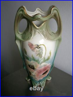 Grand Vase 1900 Céramique Art nouveau décor Floral Ancien