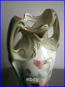 Grand Vase 1900 Céramique Art nouveau décor Floral Ancien