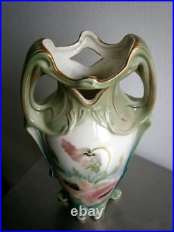 Grand Vase 1900 Céramique Art nouveau décor Floral Ancien