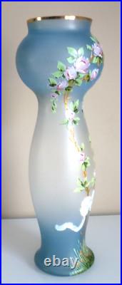 Grand Vase Ancien, Verre Souffle, Emaille, Art Nouveau, Rosier, Rose, Dlg Legras Grand Vase Ancien, Verre Souffle, Emaille, Art Nouveau, Rosier, Rose, Dlg Legras