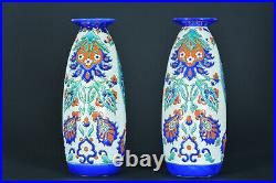 Grand vase ancien Art Nouveau Boch Frères BFK Keramis Email D69 Isnik Turc X 2