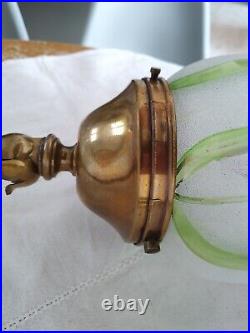 Grande Applique Ancienne Art Nouveau Bronze Globe Verre Emaillé 1900 Art & Craft