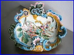 Grande Corbeille Barbotine Céramique décor Rococo Majolique Ancien
