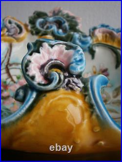 Grande Corbeille Barbotine Céramique décor Rococo Majolique Ancien