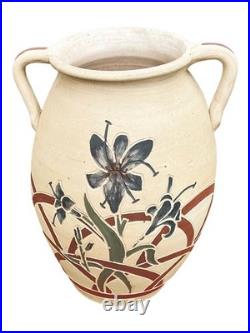 Grande jarre ancienne en terre cuite décor fleur Art Nouveau fin XIXe début XXe