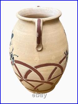 Grande jarre ancienne en terre cuite décor fleur Art Nouveau fin XIXe début XXe