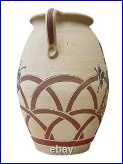 Grande jarre ancienne en terre cuite décor fleur Art Nouveau fin XIXe début XXe