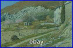 Henri Rivière Ancien dessin paysage Drome Nyons Maisons Art Nouveau Provence Pin