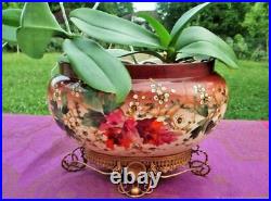 Jardinière ancienne Pot Feuilles Opaline Bronze Art Nouveau Old Planter Pot