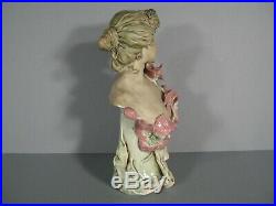 Jeune Femme Ancien Buste Fleurs Style Art Nouveau Porcelaine Royal Dux Bohemia