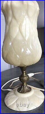LAMPE Ancienne TULIPE En ALBATRE ART Déco/Nouveau Partie Pied BRONZE 34,5 Cm