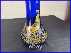 LEGRAS Ancien vase émaillé décor coq art nouveau MONTJOYE