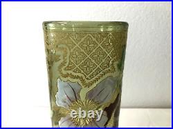 LEGRAS ancien vase NANCY en verre émaillé Décor clématites 26 cm ART NOUVEAU