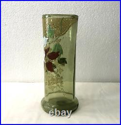 LEGRAS ancien vase NANCY en verre émaillé Décor clématites 26 cm ART NOUVEAU