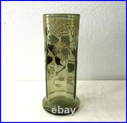 LEGRAS ancien vase NANCY en verre émaillé Décor clématites 26 cm ART NOUVEAU