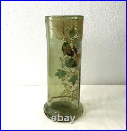 LEGRAS ancien vase NANCY en verre émaillé Décor clématites 26 cm ART NOUVEAU