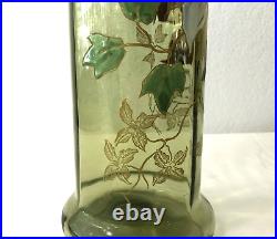 LEGRAS ancien vase NANCY en verre émaillé Décor clématites 26 cm ART NOUVEAU