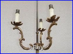 Lampadaire ancien bronze pieds tripode 3 bras lampe bougeoir flambeau