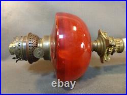 Lampe A Petrole Ancienne 1900 Colonne Bronze Marbre Cristal Rouge