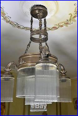 Lampe Art Suspension Deco Antique Belle De Verre Rare Ancien Plafonnier Forme