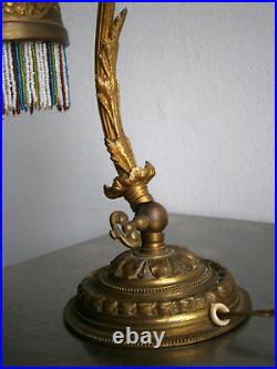 Lampe Art nouveau Bronze doré Cabochon Perle 1900 Luminaire Ancien