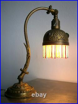 Lampe Art nouveau Bronze doré Cabochon Perle 1900 Luminaire Ancien