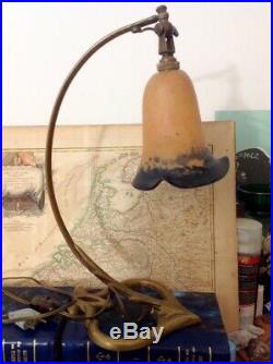 Lampe ancienne Art nouveau pied bronze tulipe pâte de verre 45 cm