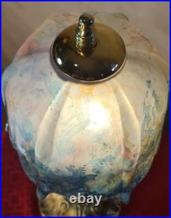Lampe ancienne art nouveau bronze abat jour verre teinté, 43x16 tres beau model