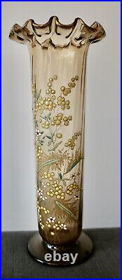 Legras Ancien Grand Vase En Verre Emaille Aux Mimosa Art Nouveau Vallerysthal
