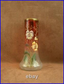 Legras Bel Ancien Vase En Verre Emaille Lamartine Aux Pensees Art Nouveau