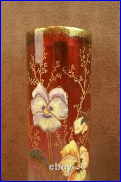 Legras Bel Ancien Vase En Verre Emaille Lamartine Aux Pensees Art Nouveau