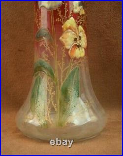 Legras Bel Ancien Vase En Verre Emaille Lamartine Aux Pensees Art Nouveau