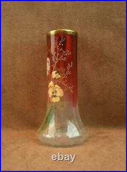 Legras Bel Ancien Vase En Verre Emaille Lamartine Aux Pensees Art Nouveau