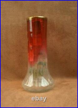 Legras Bel Ancien Vase En Verre Emaille Lamartine Aux Pensees Art Nouveau