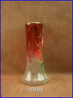 Legras Bel Ancien Vase En Verre Emaille Lamartine Aux Pensees Art Nouveau