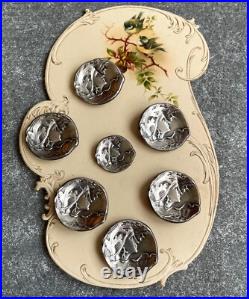Lot 7 boutons anciens A. BARGAS EAU Art nouveau 1900 Ø 27 mm et 20mm
