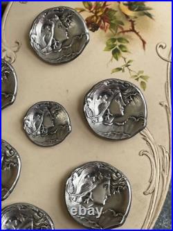 Lot 7 boutons anciens A. BARGAS EAU Art nouveau 1900 Ø 27 mm et 20mm