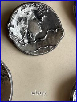 Lot 7 boutons anciens A. BARGAS EAU Art nouveau 1900 Ø 27 mm et 20mm