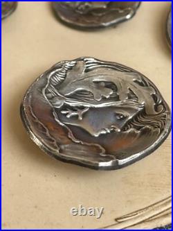 Lot 7 boutons anciens A. BARGAS EAU Art nouveau 1900 Ø 27 mm et 20mm