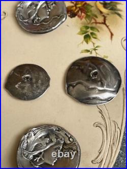 Lot 7 boutons anciens A. BARGAS EAU Art nouveau 1900 Ø 27 mm et 20mm