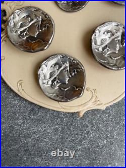 Lot 7 boutons anciens A. BARGAS EAU Art nouveau 1900 Ø 27 mm et 20mm